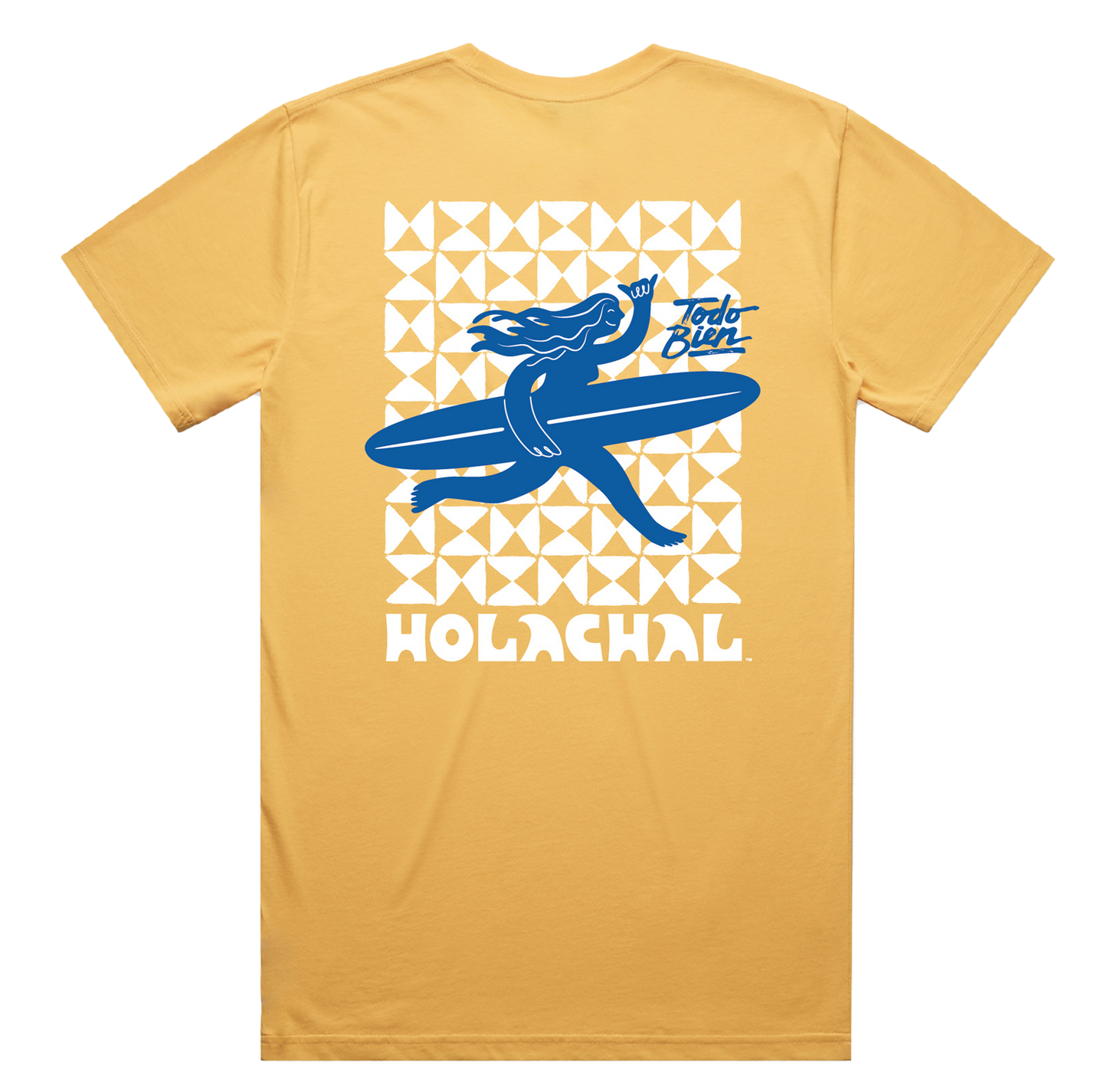 Surfer and time check pattern back print t-shirt from Holachal