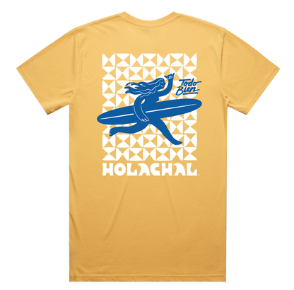 Surfer and time check pattern back print t-shirt from Holachal