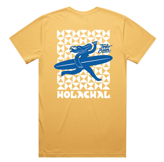 Surfer and time check pattern back print t-shirt from Holachal